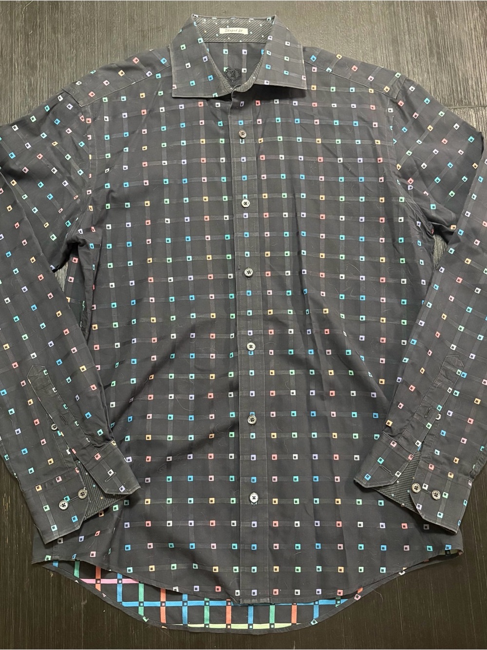 Bugatchi Black Button-Down Shirt with Multicolor Square Print